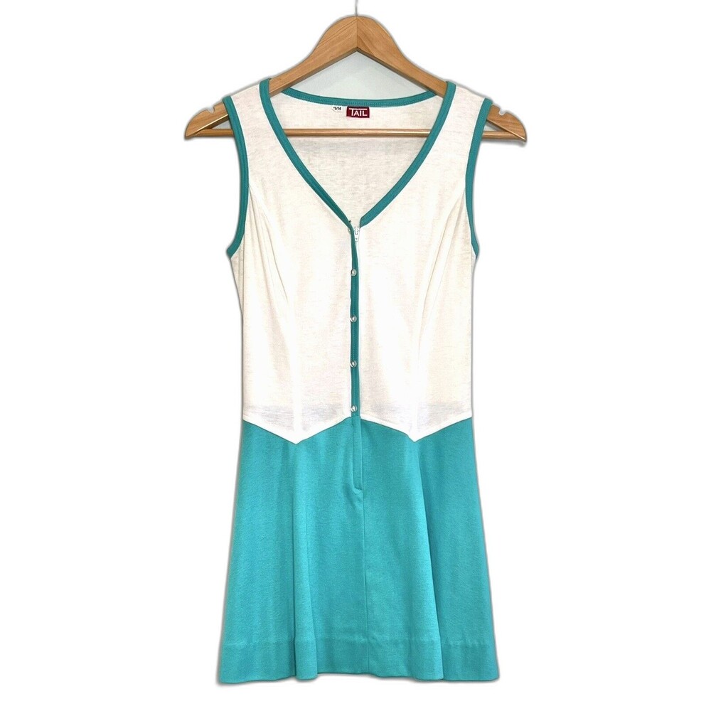 Vintage TAIL Tennis Golf Sleeveless Dress White Aqua w/ Pockets - Size 6